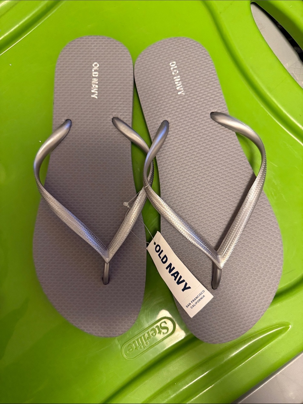 Old Navy Grey Flip Flop Sandals with Silver Straps